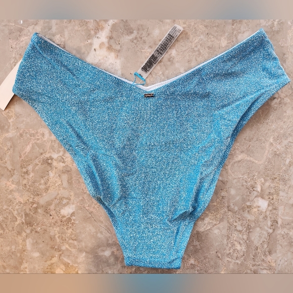 S M 🖤VS PINK Swim Shimmer HighWaist Cheeky Bikini Bottom Blue - Picture 5 of 6